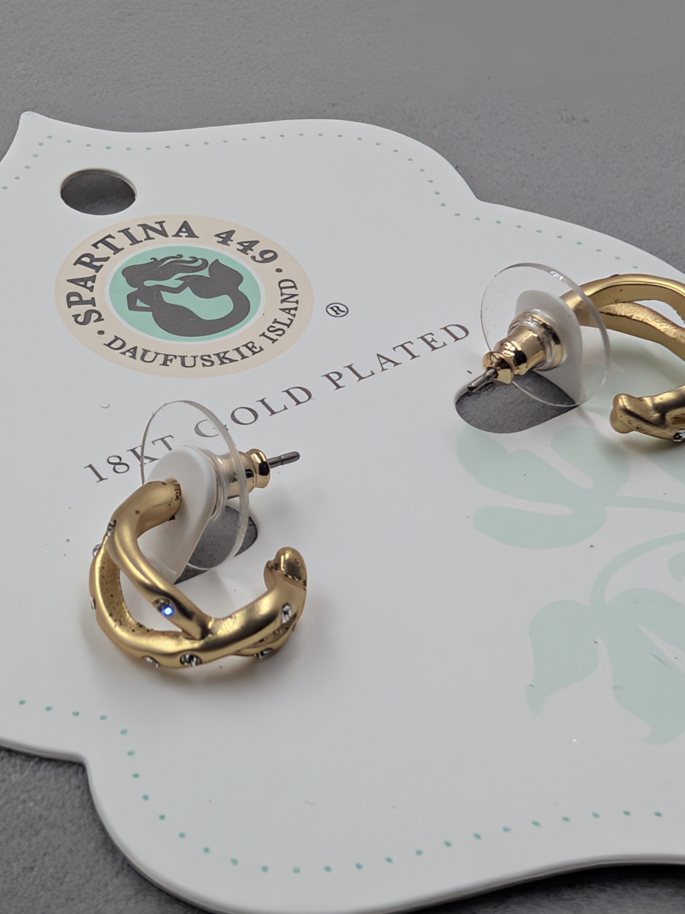 Spartina 449 Sprinkles Crystal Gold Huggie Hoop Earrings New | 0240